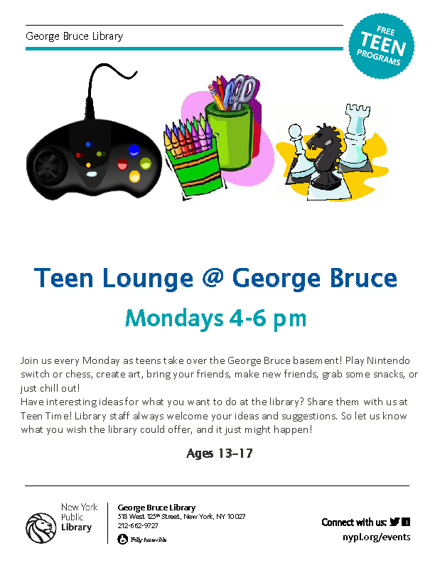 Teen events & workshops at george bruce library